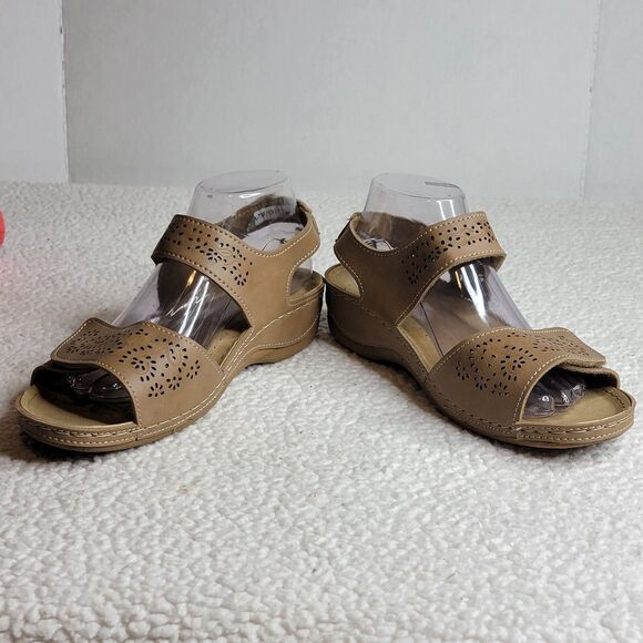 Flexus Revi Sandals Tan Women's Size 10 Spring Footwear Hook & Loop Straps EUC - Picture 2 of 10